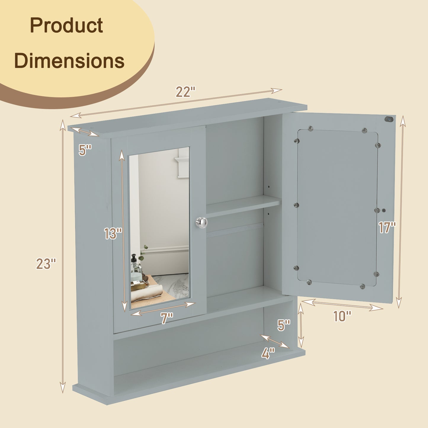 Wall Mount Mirror Cabinet, Gray Wall Cabinets at Gallery Canada