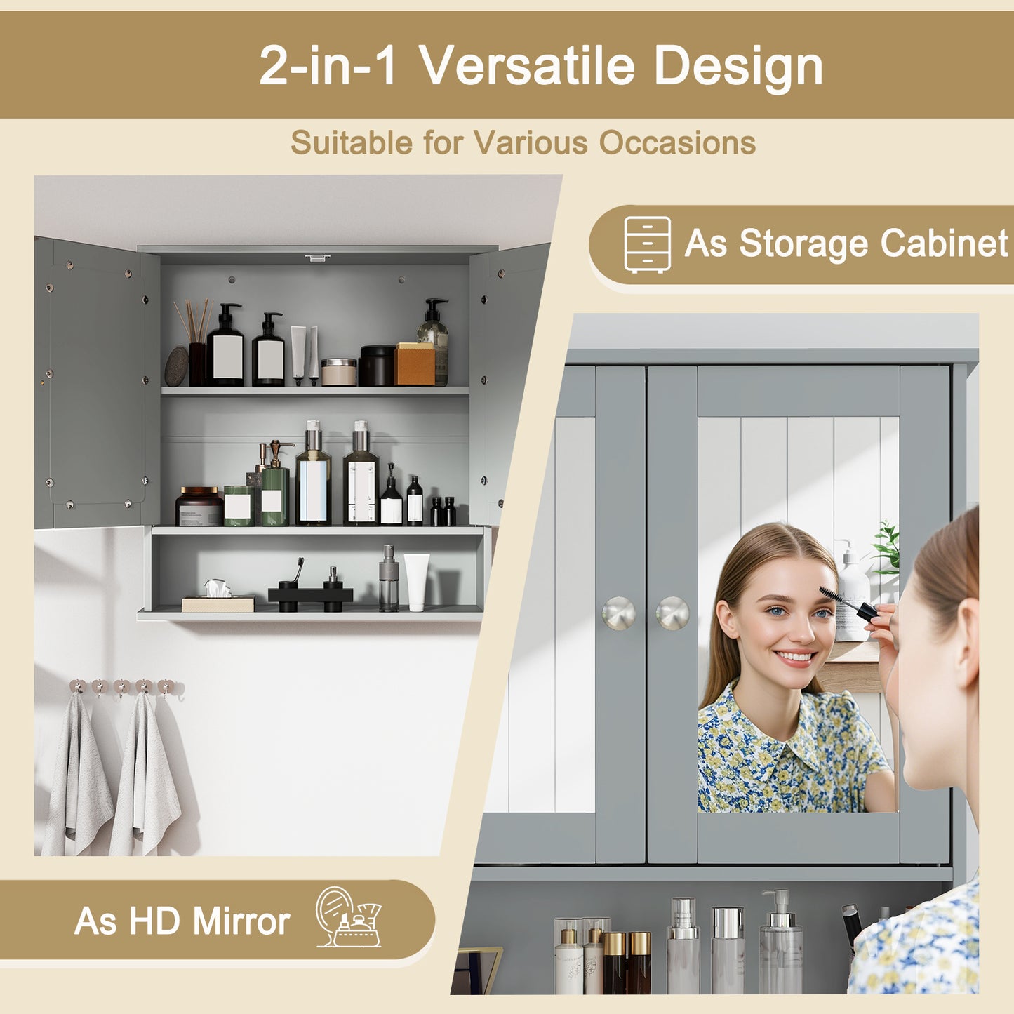 Wall Mount Mirror Cabinet, Gray Wall Cabinets at Gallery Canada