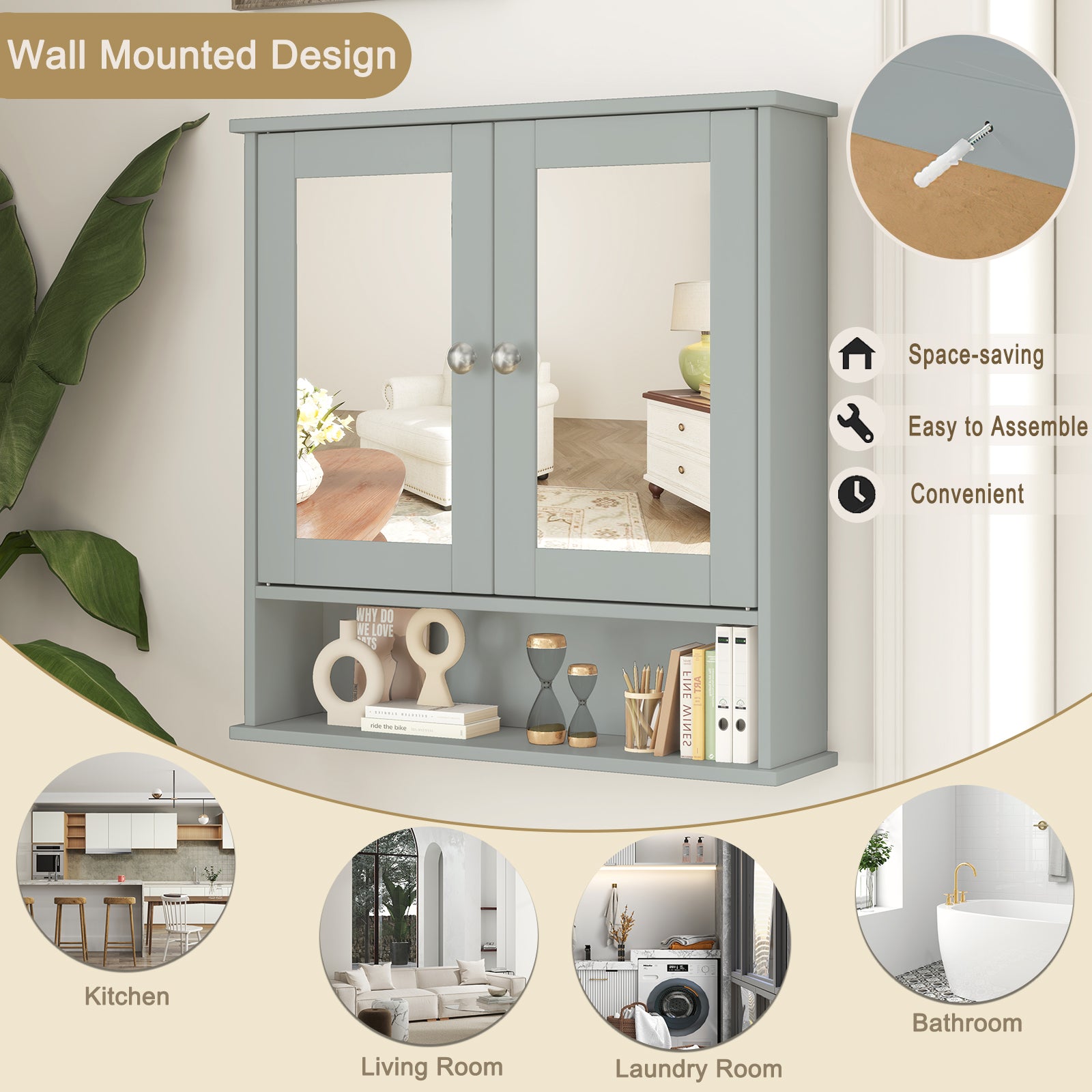 Wall Mount Mirror Cabinet, Gray Wall Cabinets at Gallery Canada