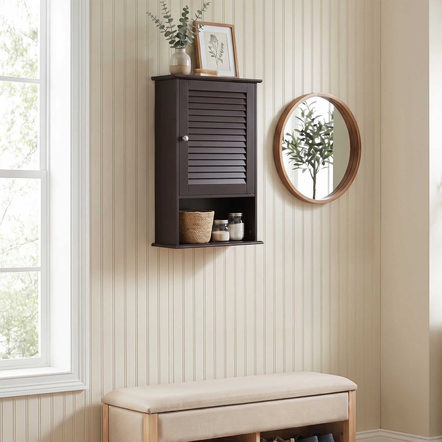 Wall Mount Storage Cabinet, Single Door, Height Adjustable Shelf, Rustic Brown Wall Cabinets at Gallery Canada
