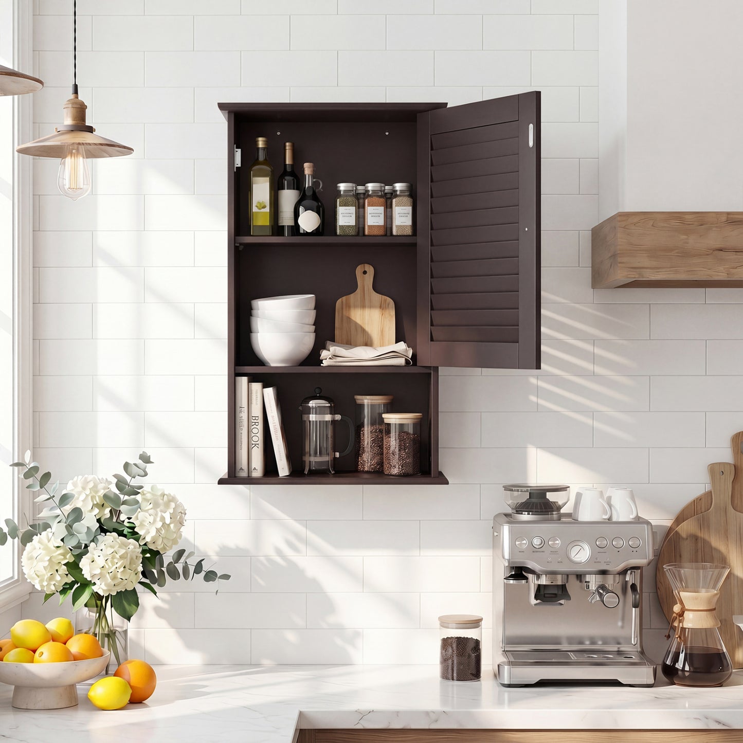 Wall Mount Storage Cabinet, Single Door, Height Adjustable Shelf, Rustic Brown Wall Cabinets at Gallery Canada