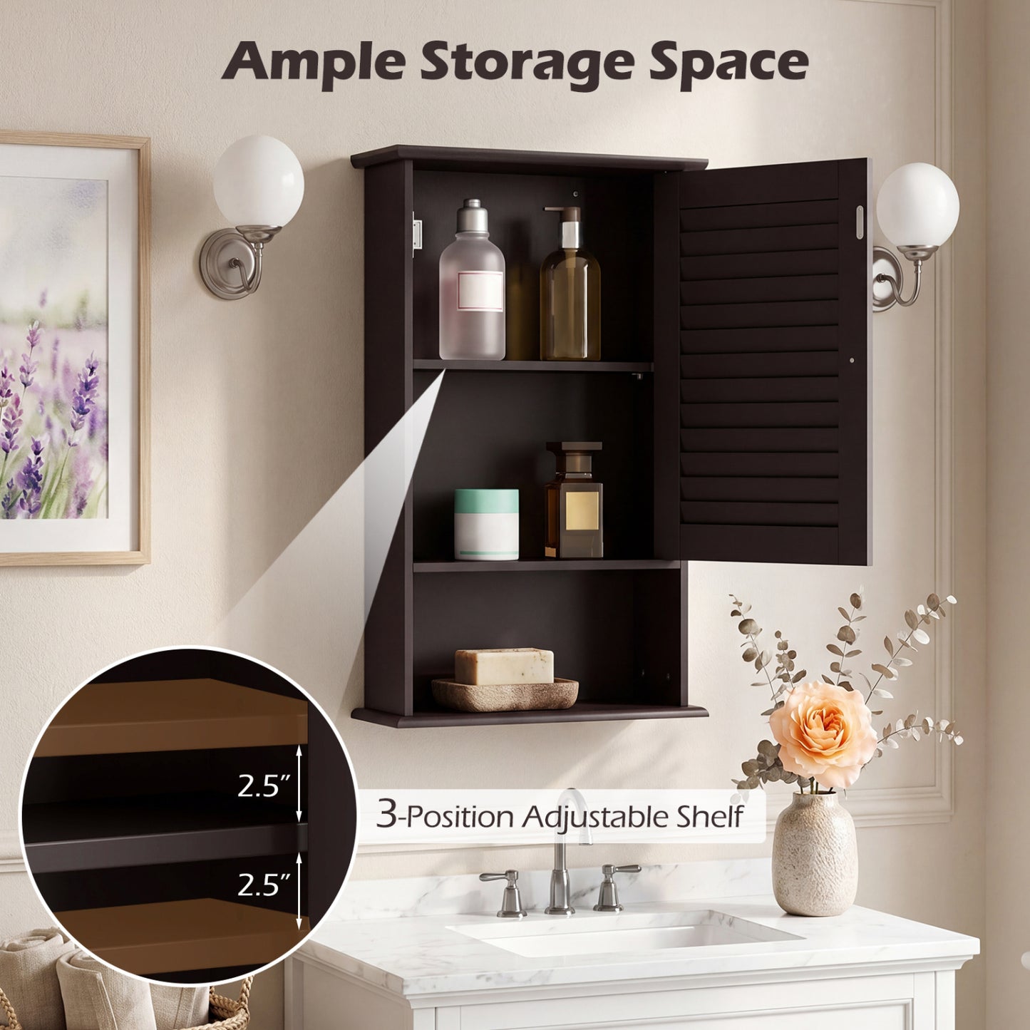 Wall Mount Storage Cabinet, Single Door, Height Adjustable Shelf, Rustic Brown Wall Cabinets at Gallery Canada