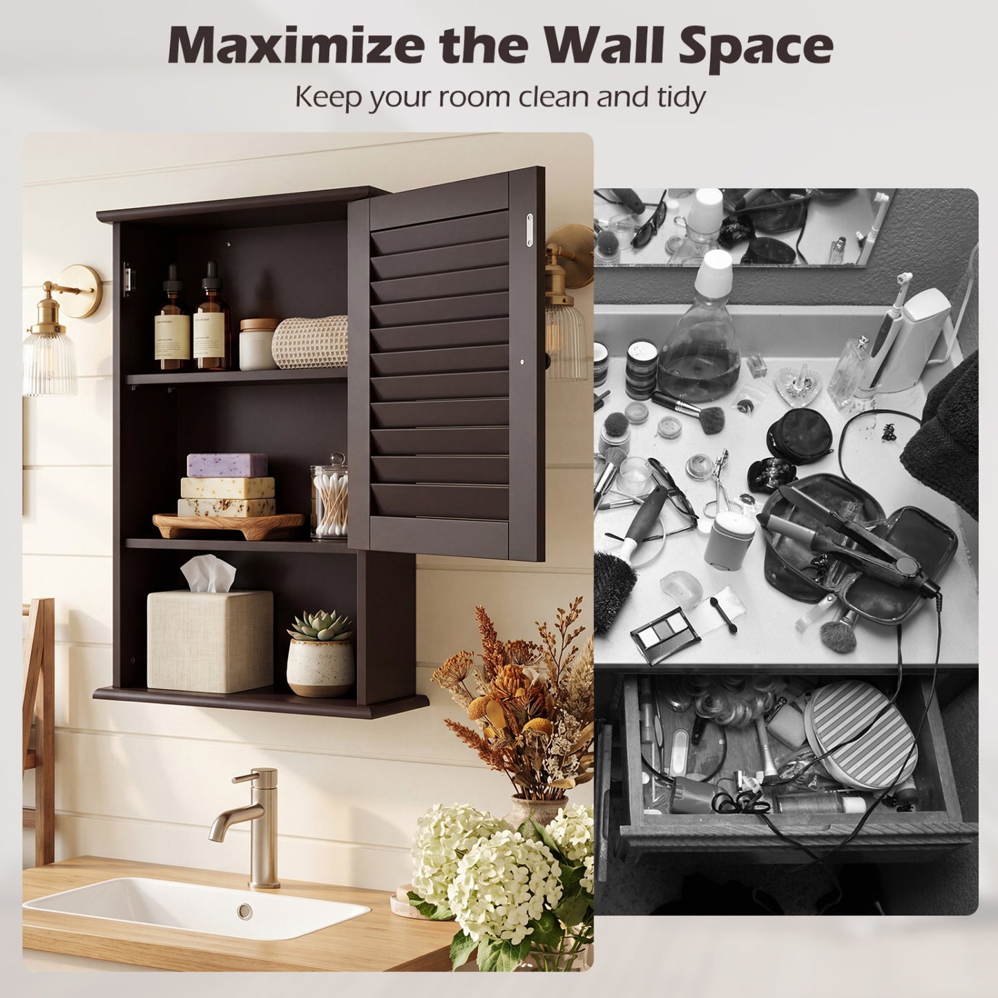 Wall Mount Storage Cabinet, Single Door, Height Adjustable Shelf, Rustic Brown Wall Cabinets at Gallery Canada