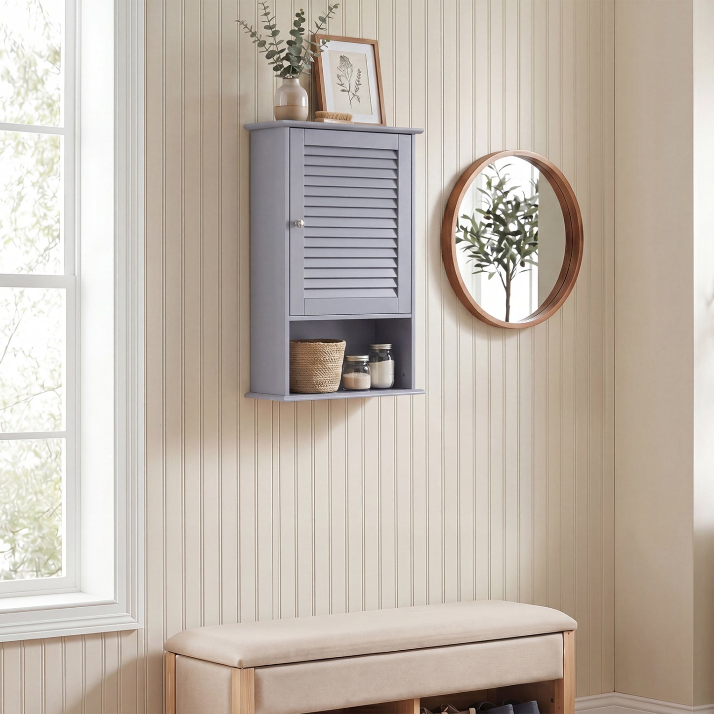 Wall Mount Storage Cabinet, Single Door, Height Adjustable Shelf, Gray Wall Cabinets at Gallery Canada