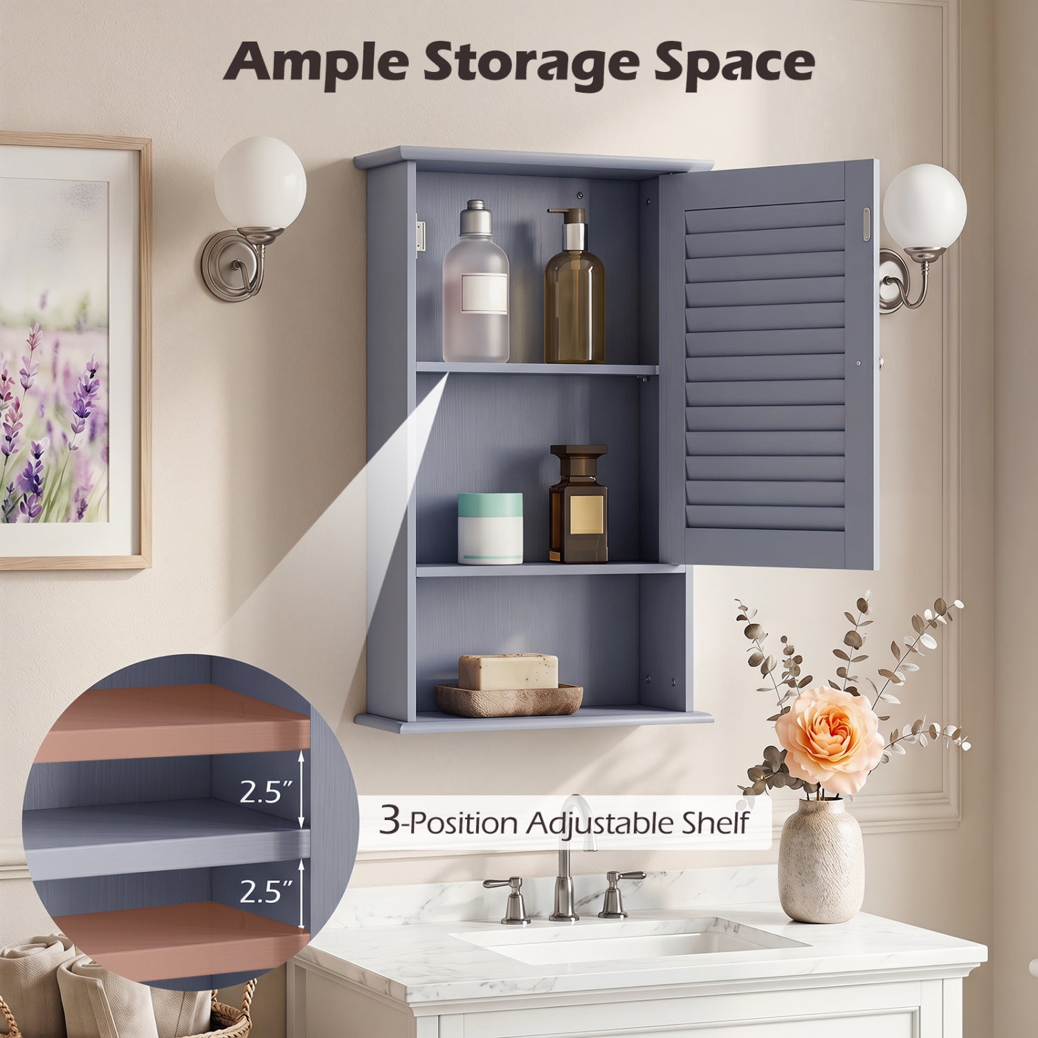 Wall Mount Storage Cabinet, Single Door, Height Adjustable Shelf, Gray Wall Cabinets at Gallery Canada