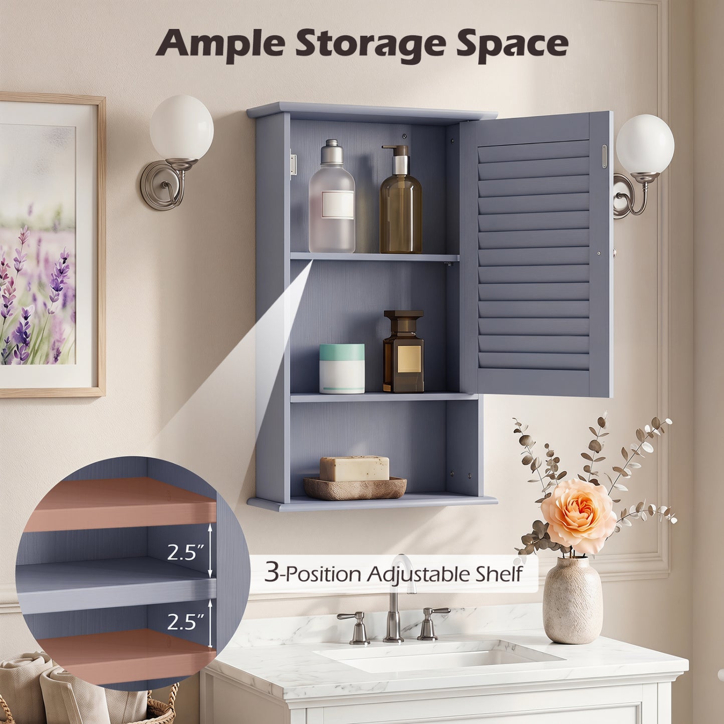 Wall Mount Storage Cabinet, Single Door, Height Adjustable Shelf, Gray Wall Cabinets at Gallery Canada