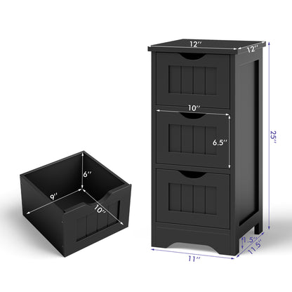 Wooden Bathroom Storage Cabinet, 3-Tier, Black Floor Cabinets at Gallery Canada