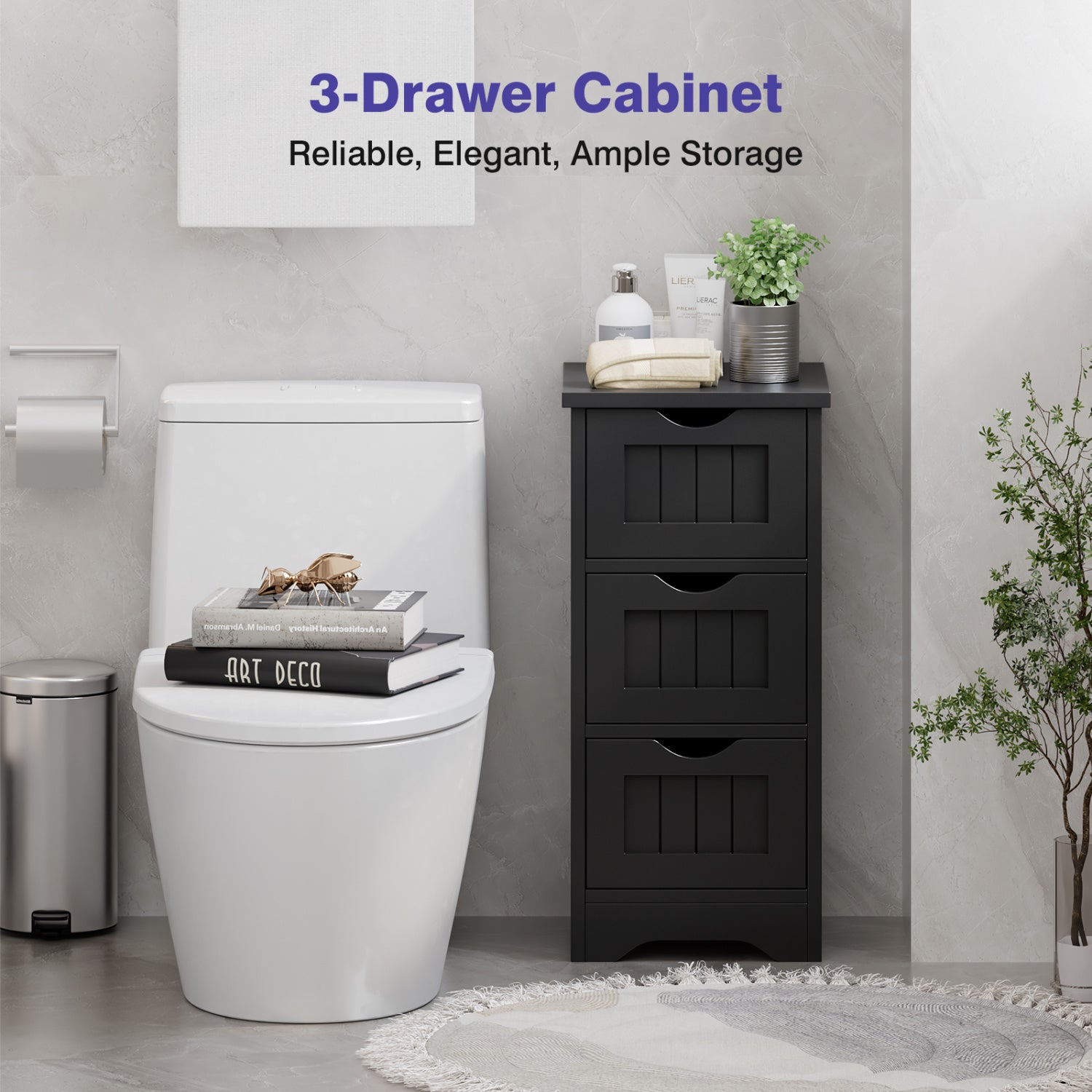 Wooden Bathroom Storage Cabinet, 3-Tier, Black Floor Cabinets at Gallery Canada