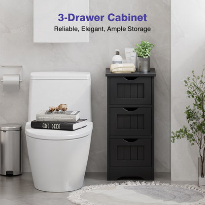 Wooden Bathroom Storage Cabinet, 3-Tier, Black Floor Cabinets at Gallery Canada