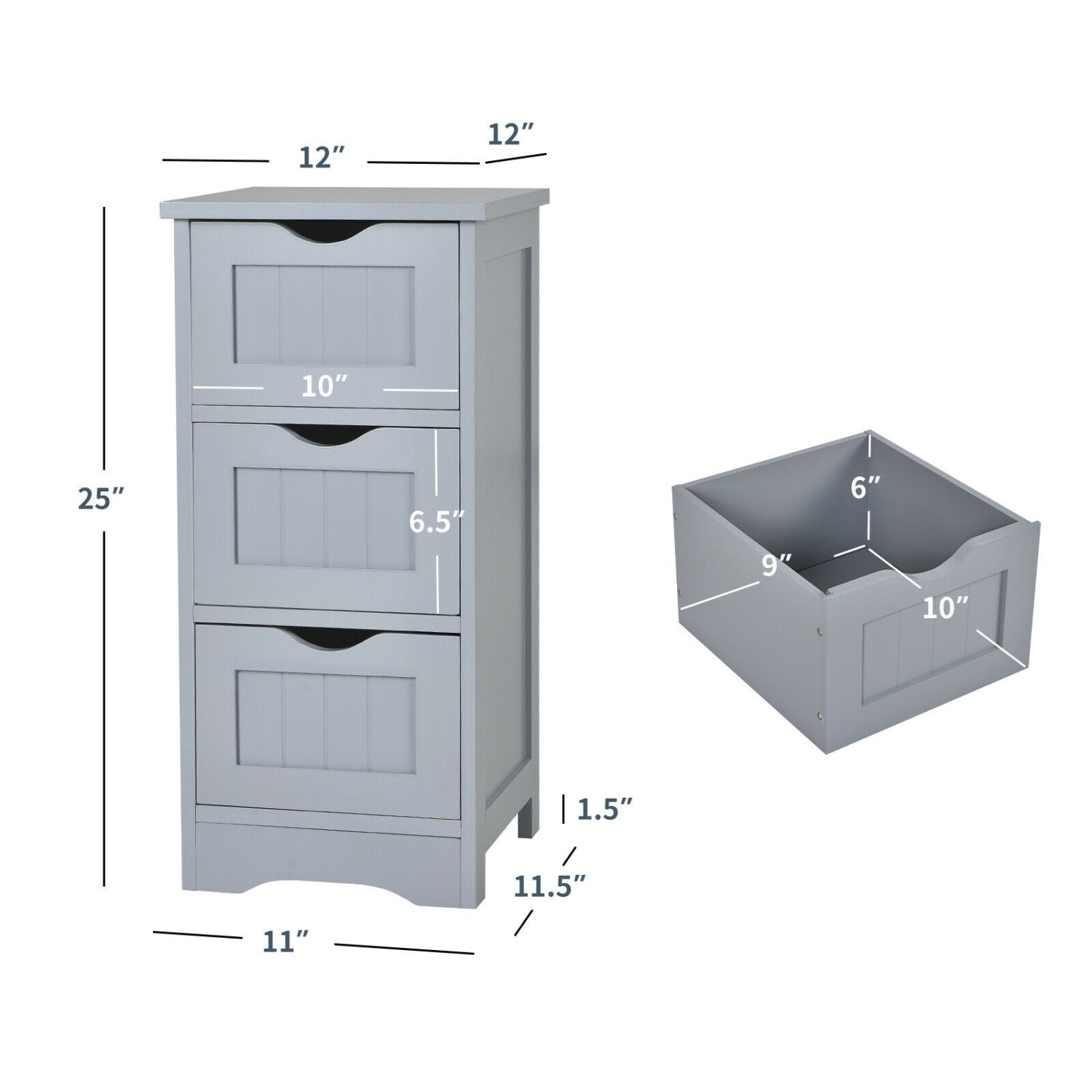 Wooden Free Standing Storage Cabinet, 3-Tier, Gray Floor Cabinets at Gallery Canada