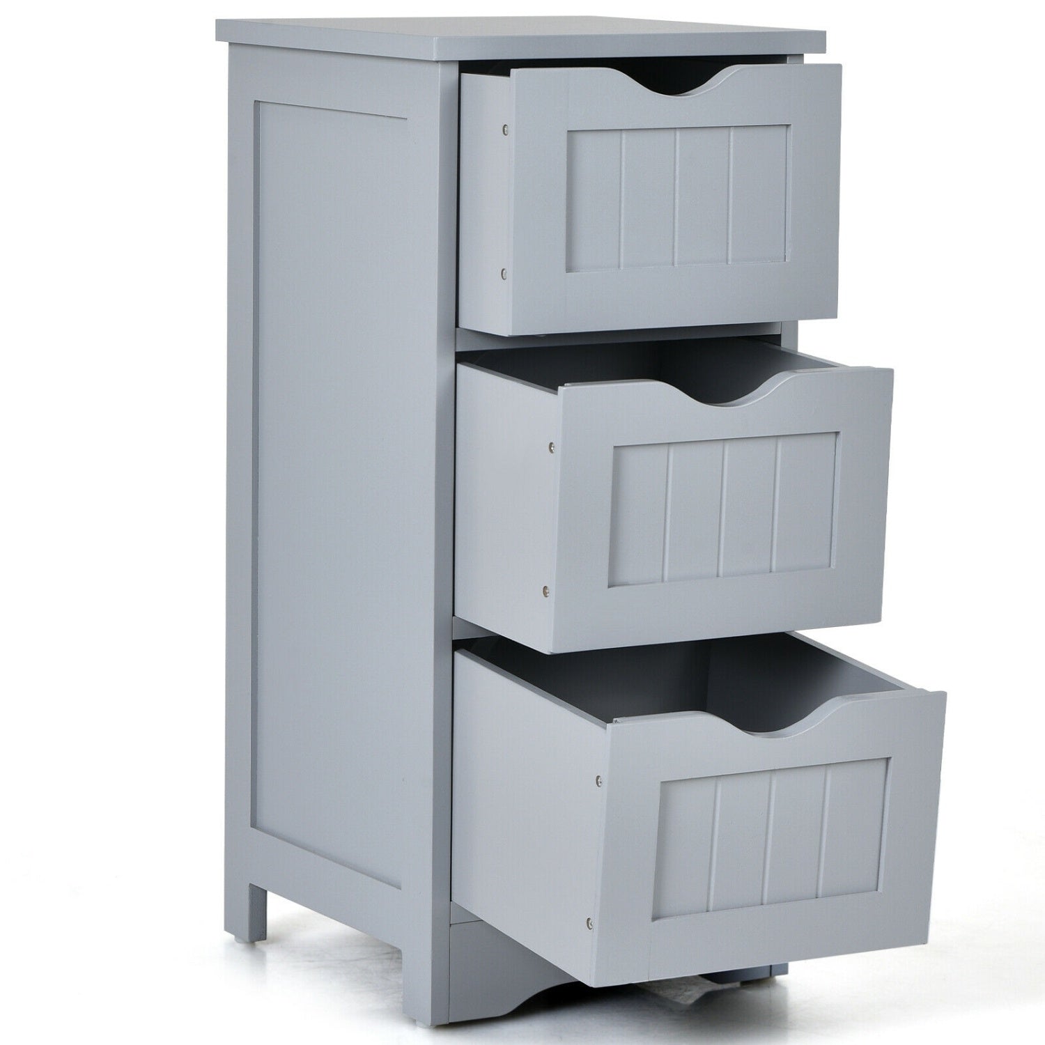 Wooden Free Standing Storage Cabinet, 3-Tier, Gray Floor Cabinets at Gallery Canada