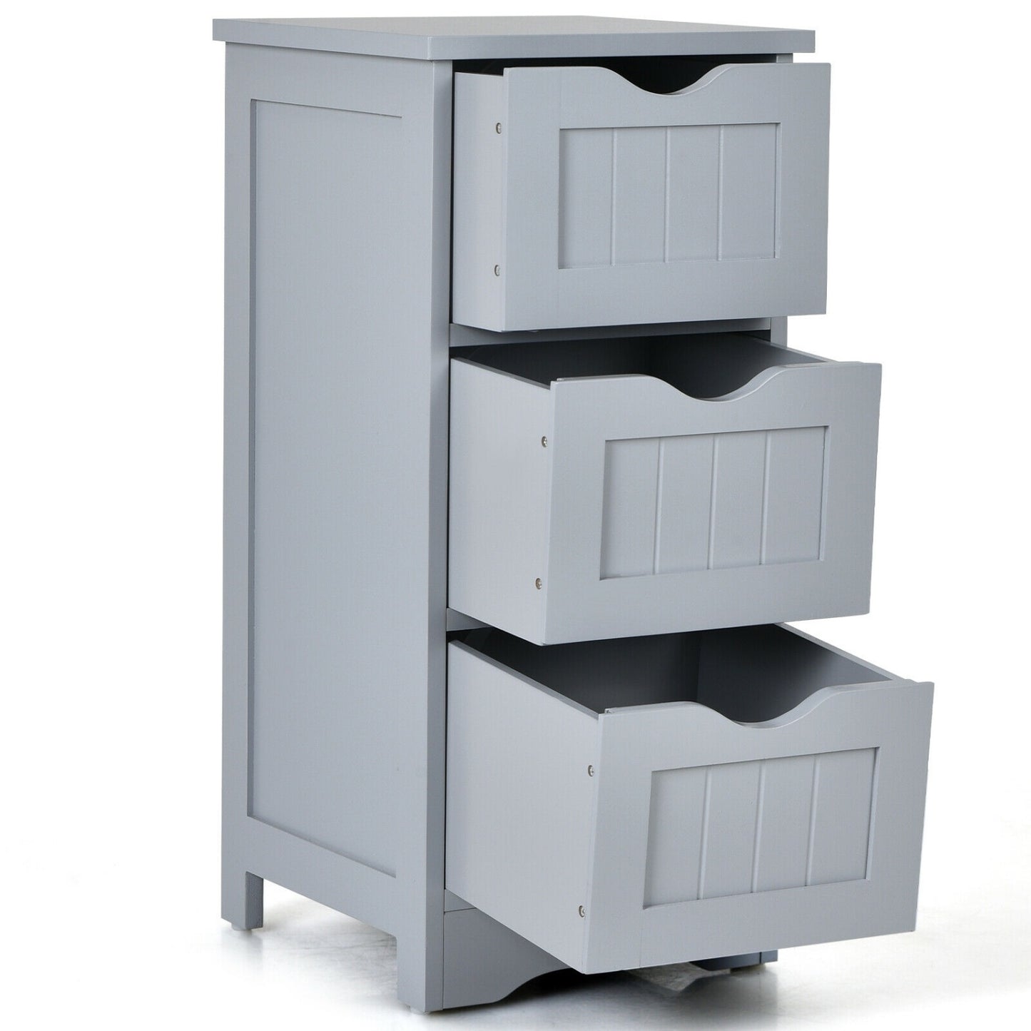 Wooden Free Standing Storage Cabinet, 3-Tier, Gray Floor Cabinets at Gallery Canada