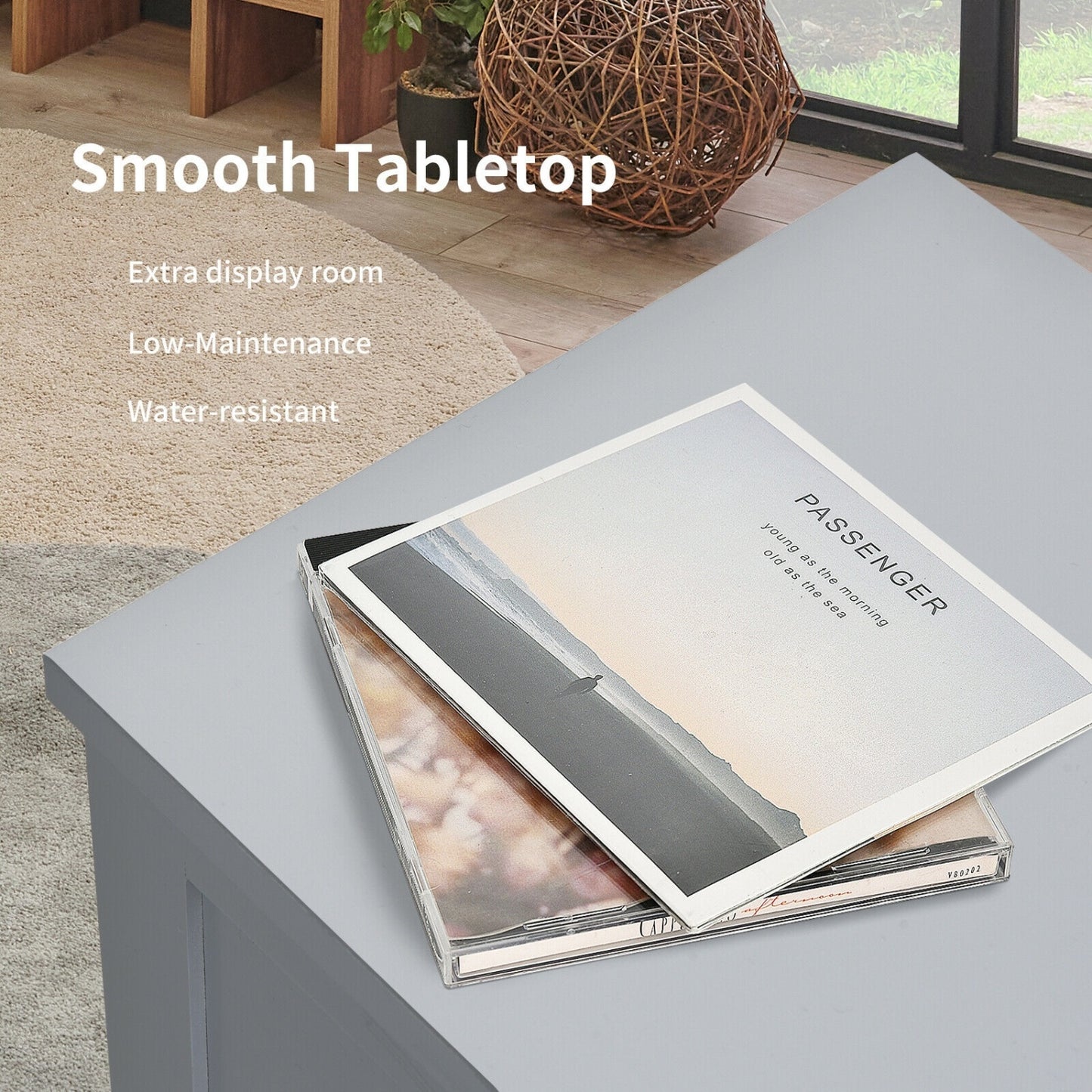 Wooden Free Standing Storage Cabinet, 3-Tier, Gray Floor Cabinets at Gallery Canada