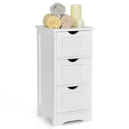 Wooden Bathroom Storage Cabinet, 3-Tier Free Standing Organizer, White Floor Cabinets at Gallery Canada
