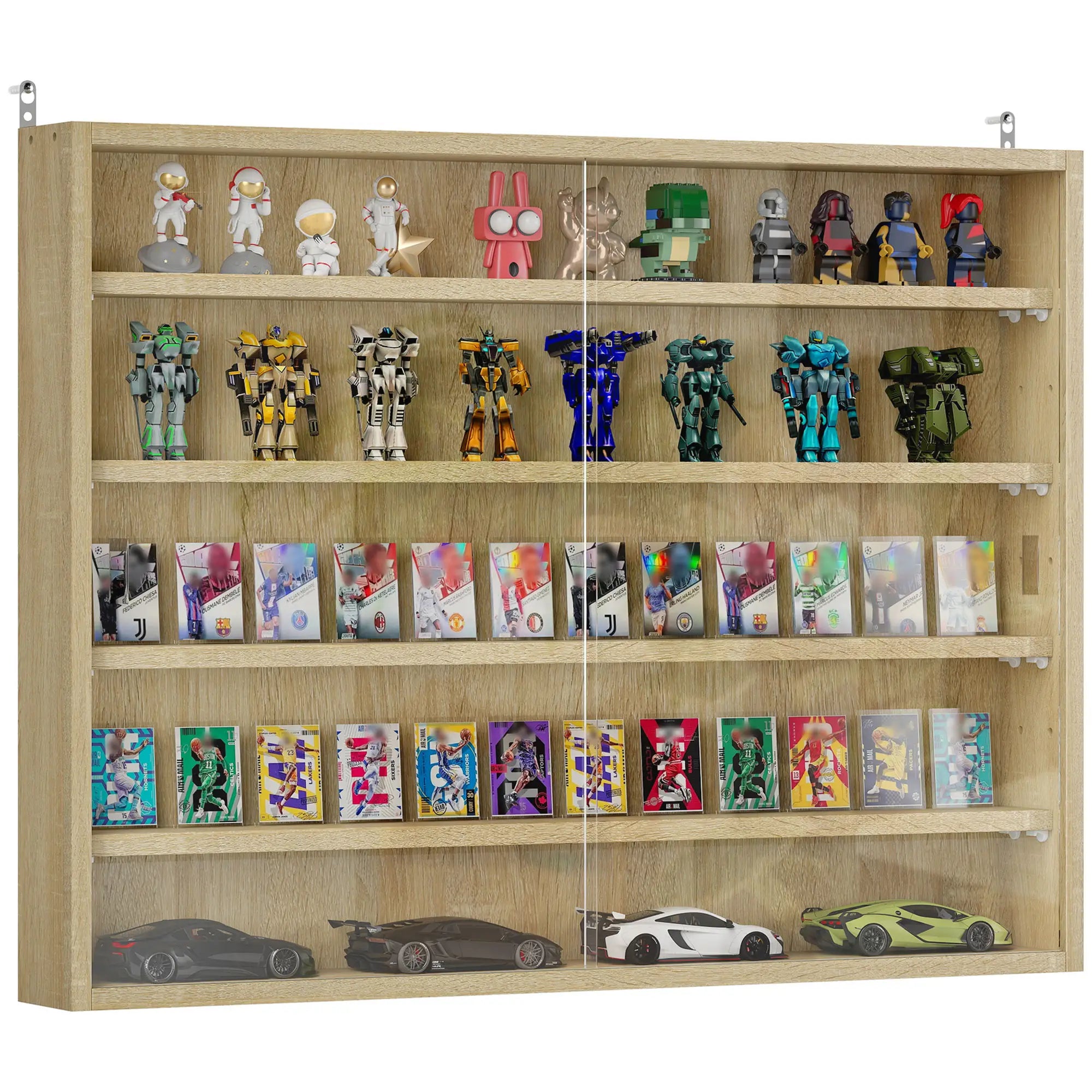 5-Tier Display Cabinet, 2 Glass Doors, 4 Adjustable Shelves, Oak Display Bookshelves at Gallery Canada