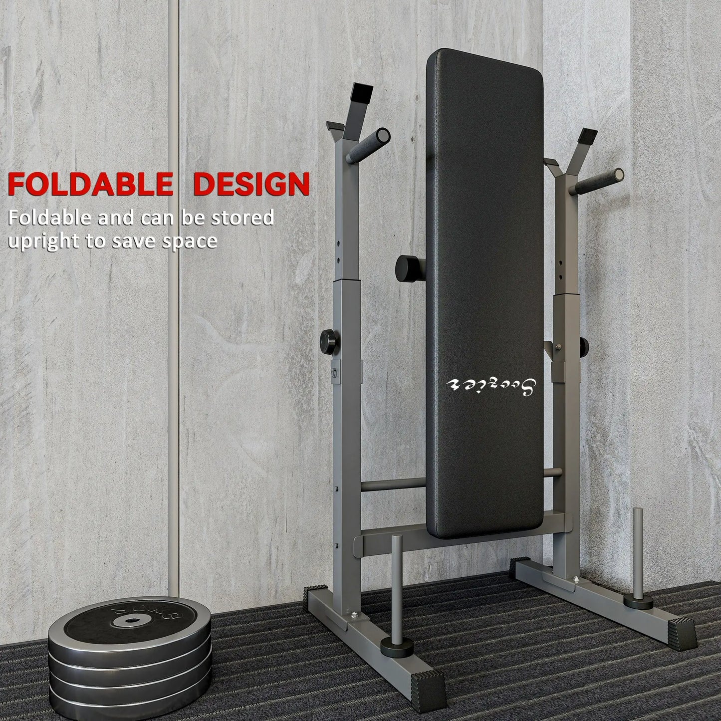 Adjustable Weight Bench, Foldable with Barbell Rack, Dip Station, Black and Grey Weight Benches at Gallery Canada
