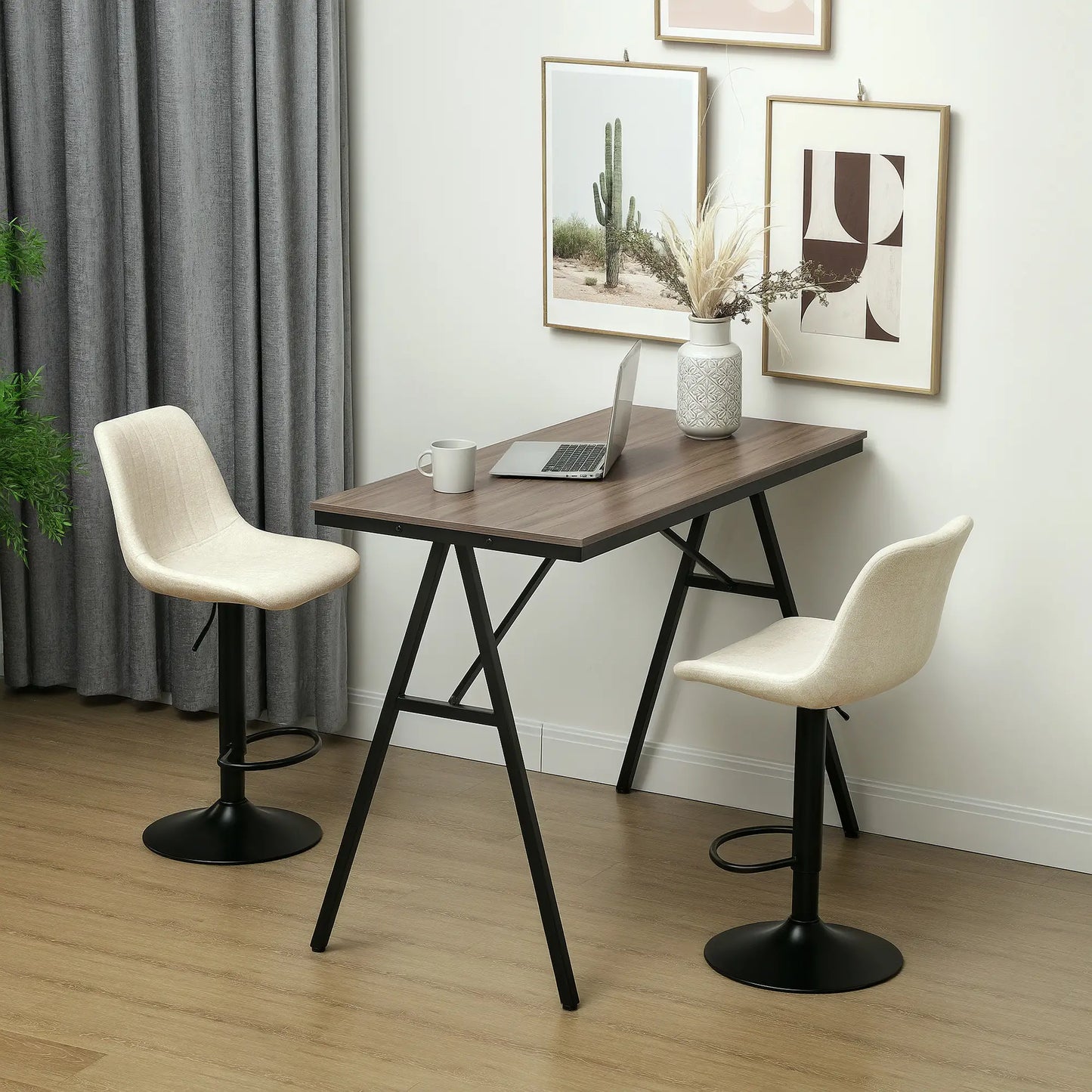 Adjustable Barstools Set of 2, Swivel with Back, Footrest, Beige Bar Stools at Gallery Canada