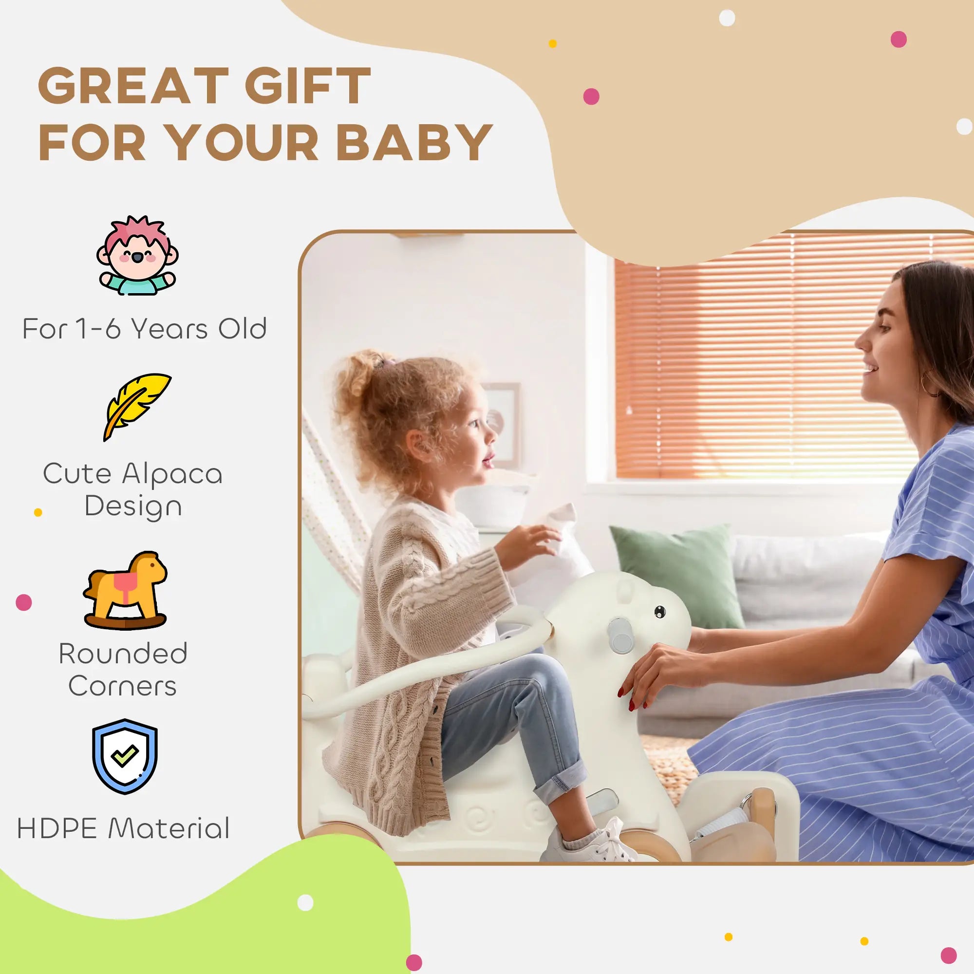 Rocking Horse for Toddlers, Balance Board, Push Handle, 4 Wheels, Brown Rocking Horses at Gallery Canada