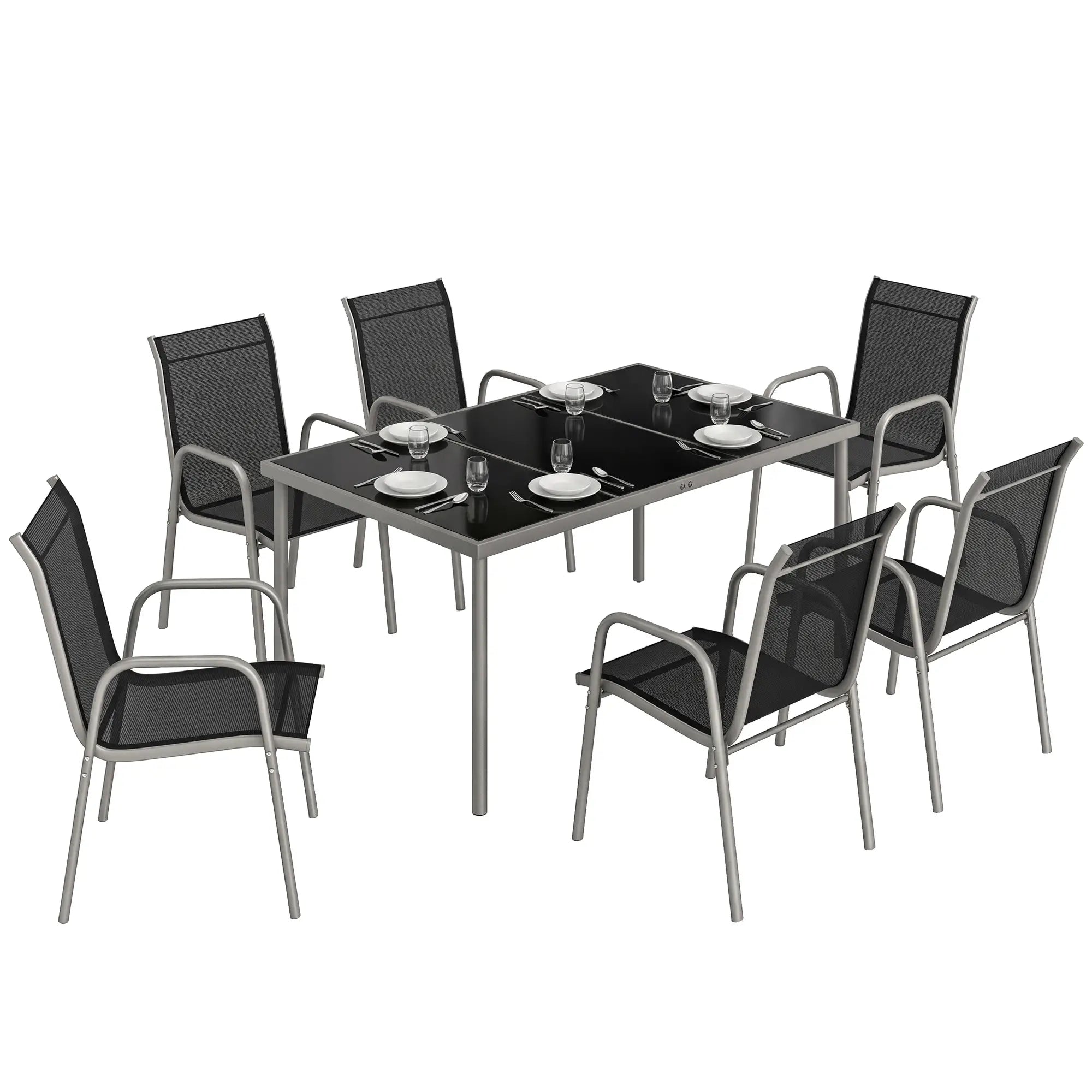 7 Piece Garden Dining Set With Rectangular Table & 6 Stackable Chairs Outdoor Dining Sets at Gallery Canada