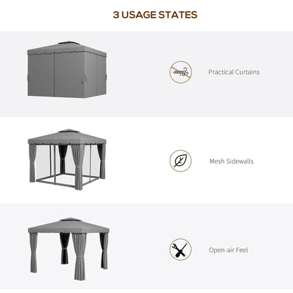 10' x 10' Outdoor Gazebo, Double Soft-Top, with Curtains, Light Grey Gazebos at Gallery Canada
