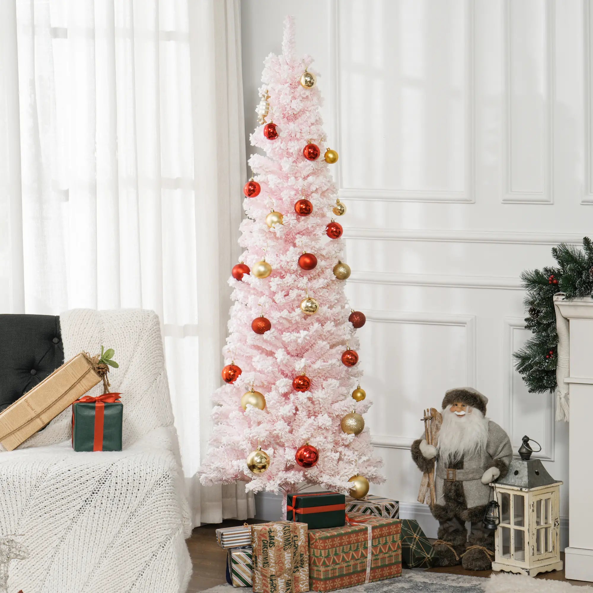 6ft Flocked Pencil Christmas Tree, Realistic Branch Tips, Pink Pencil Christmas Trees at Gallery Canada