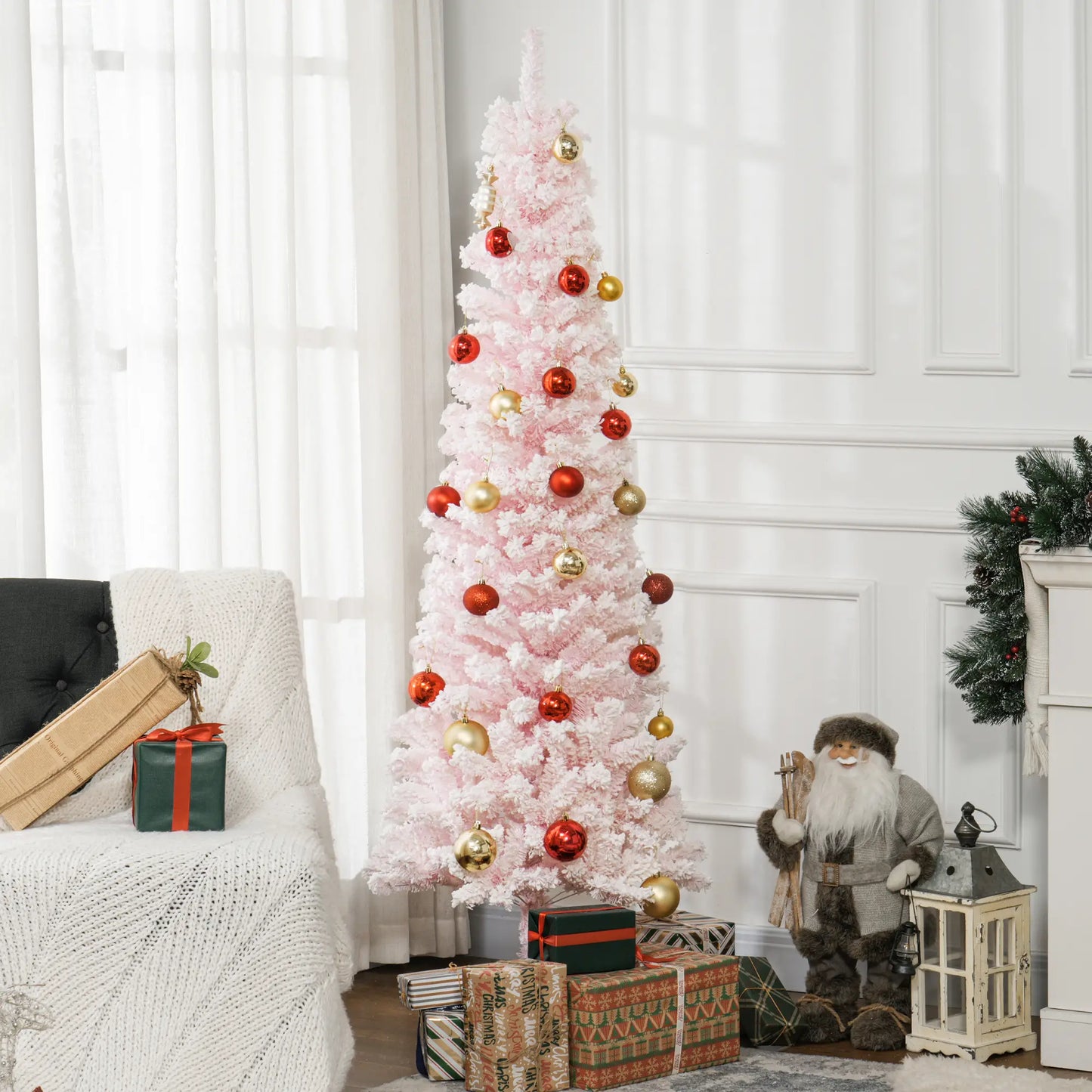 6ft Flocked Pencil Christmas Tree, Realistic Branch Tips, Pink Pencil Christmas Trees at Gallery Canada