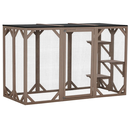 Indoor Outdoor Cat Cage, Catio Enclosure, Small Animal Hutch for Rabbit, Kitten, 3-Level, Lock, Camel Outdoor Cat Enclosures Camel at Gallery Canada