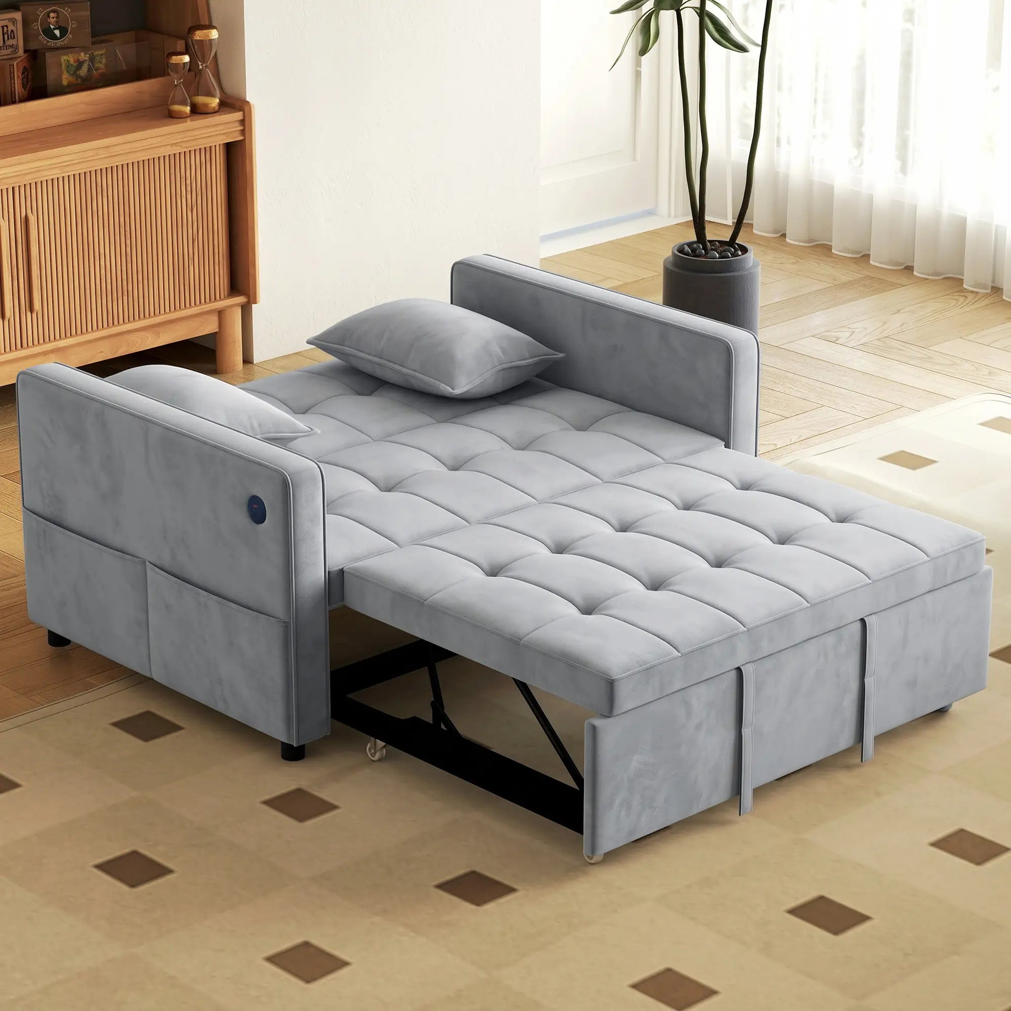 3-In-1 Convertible Sofa Bed, Pull Out Sleeper, Adjustable Backrest, Light Grey 2-Seater Sofas at Gallery Canada