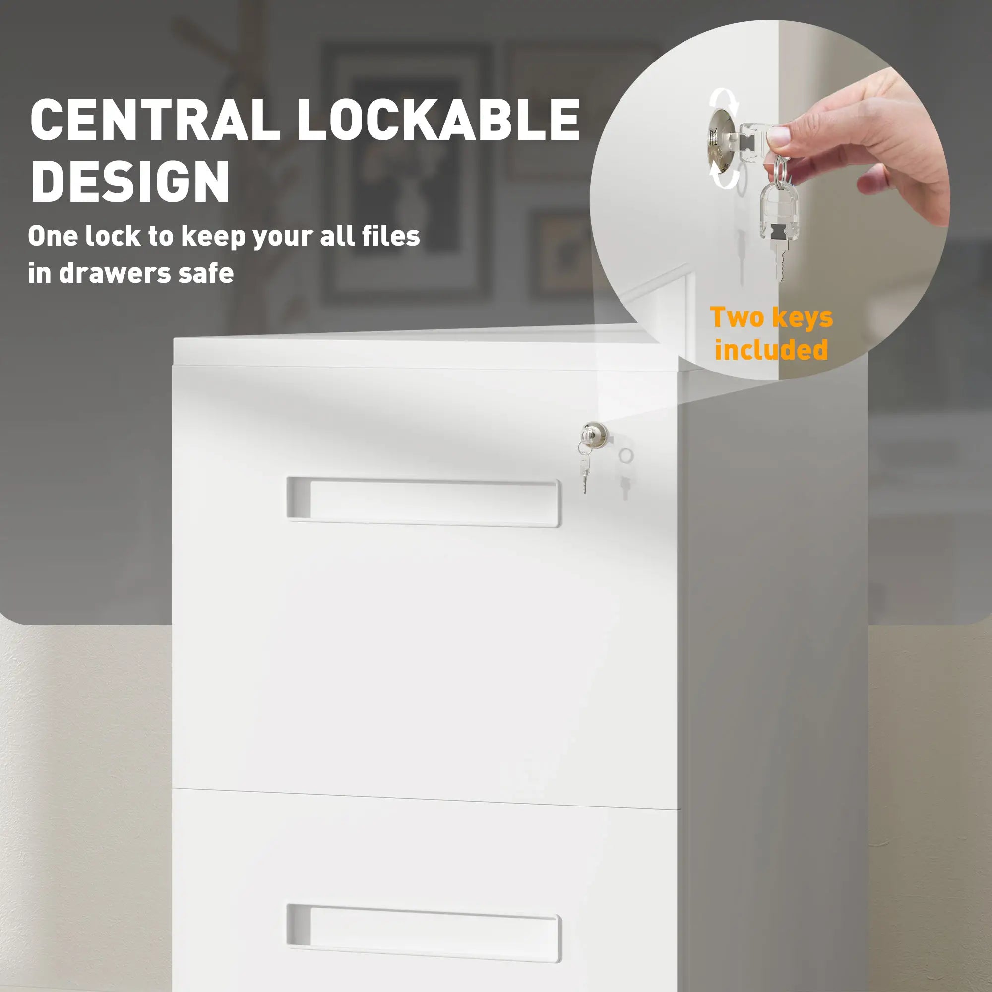 Vertical File Cabinet, Adjustable Partition, A4 Letter Size, Lockable, White Office Cabinets & Cupboards at Gallery Canada