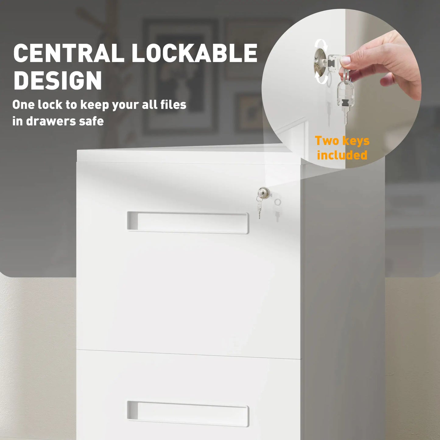 Vertical File Cabinet, Adjustable Partition, A4 Letter Size, Lockable, White Office Cabinets & Cupboards at Gallery Canada