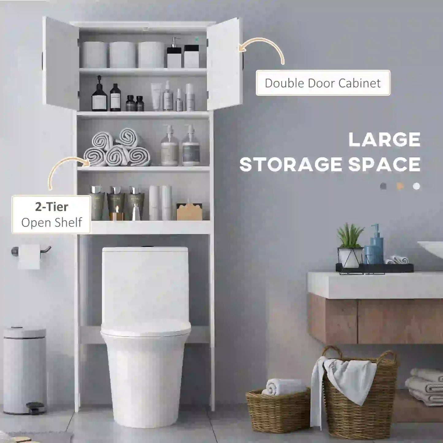 Over Toilet Storage, Bathroom Cabinet with Shelves, Double Door, White Over The Toilet Storage at Gallery Canada