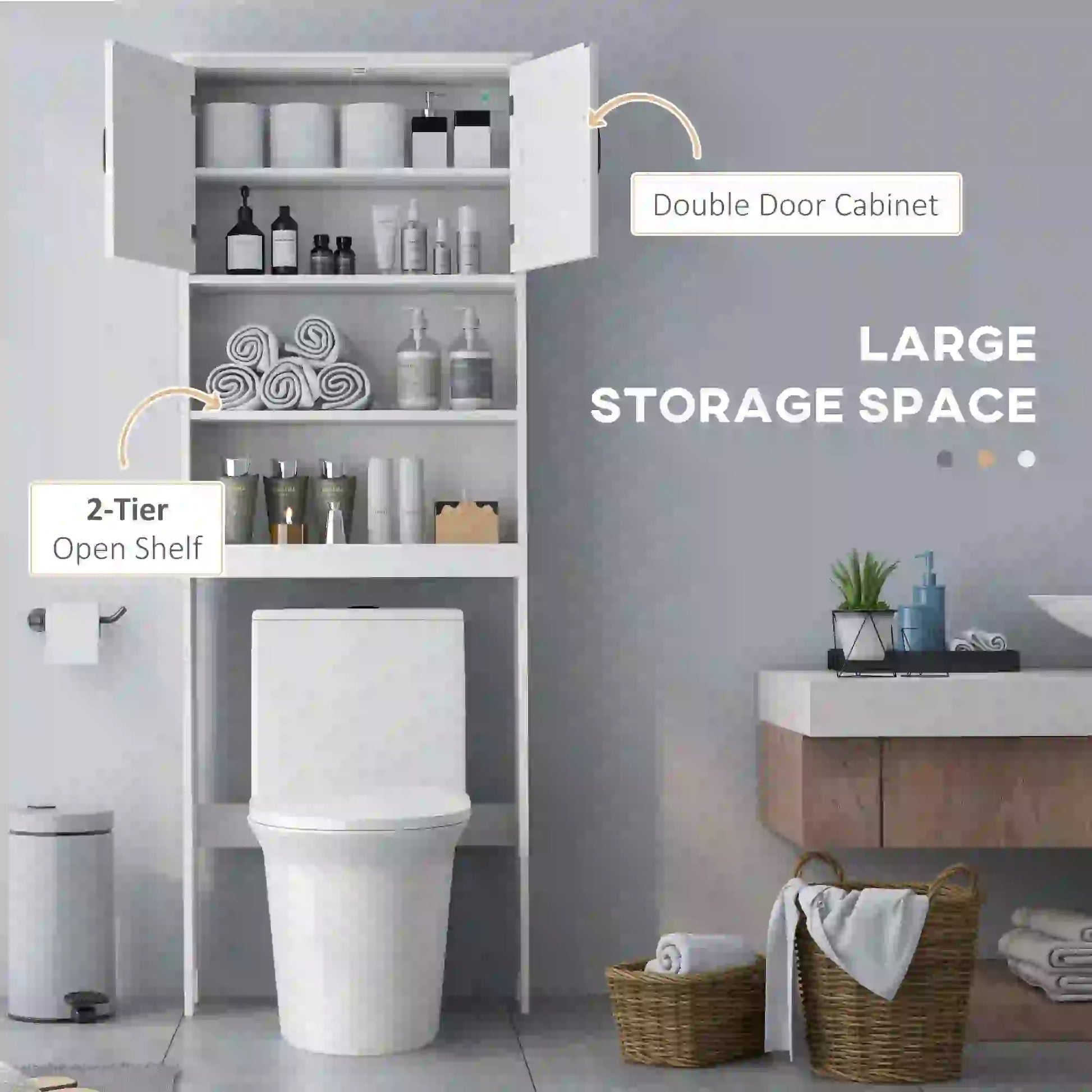 Over Toilet Storage, Bathroom Cabinet with Shelves, Double Door, White Over The Toilet Storage at Gallery Canada