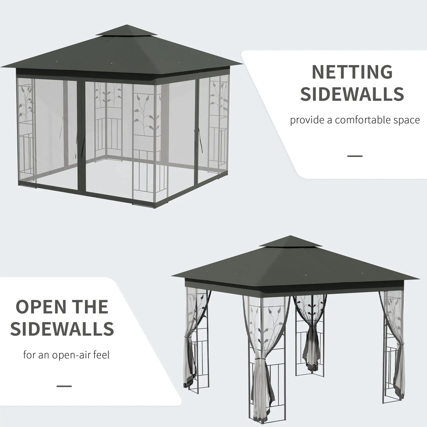 10'x10' Steel Patio Gazebo, Soft-Top, Polyester Roof, Grey Gazebos at Gallery Canada