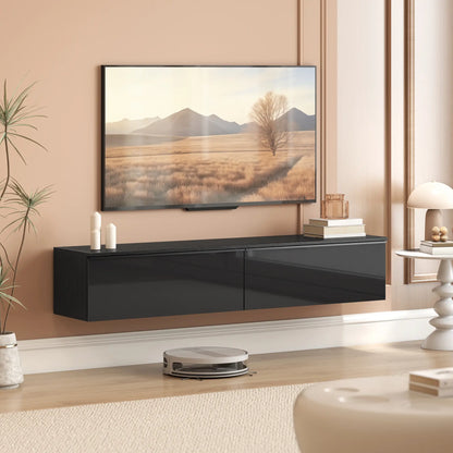 Wall Mounted TV Stand, Floating Cabinet, 70", High Gloss, Black