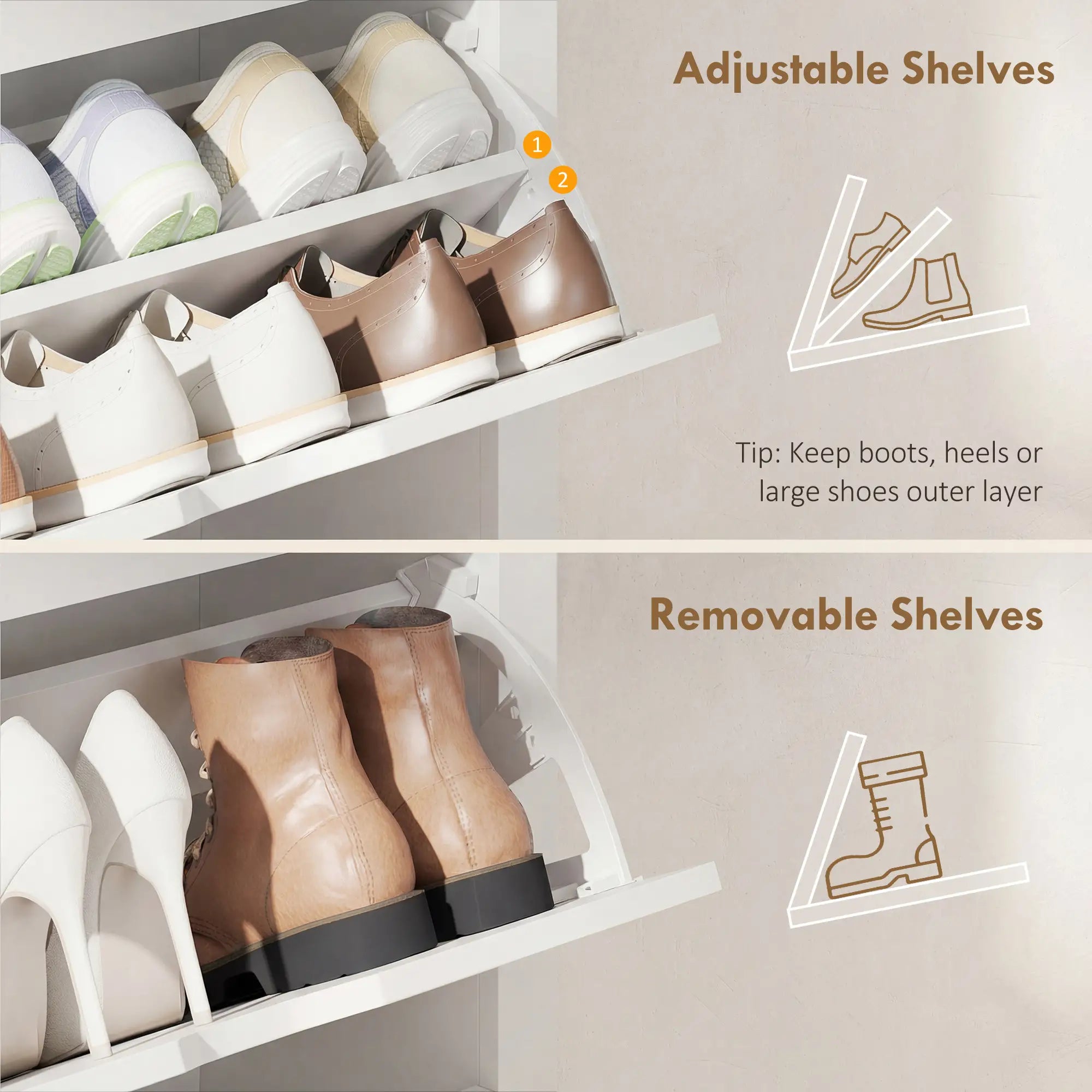 Shoe Storage Cabinet, 3 Flip Drawers, Adjustable Shelves, 9-18 Pairs, White Shoe Storage Cabinets & Racks at Gallery Canada