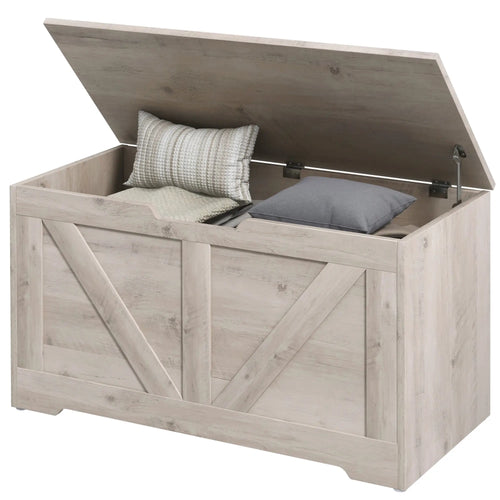 31.5 Inches Storage Chest, Wooden Box, Wood Grain, Grey