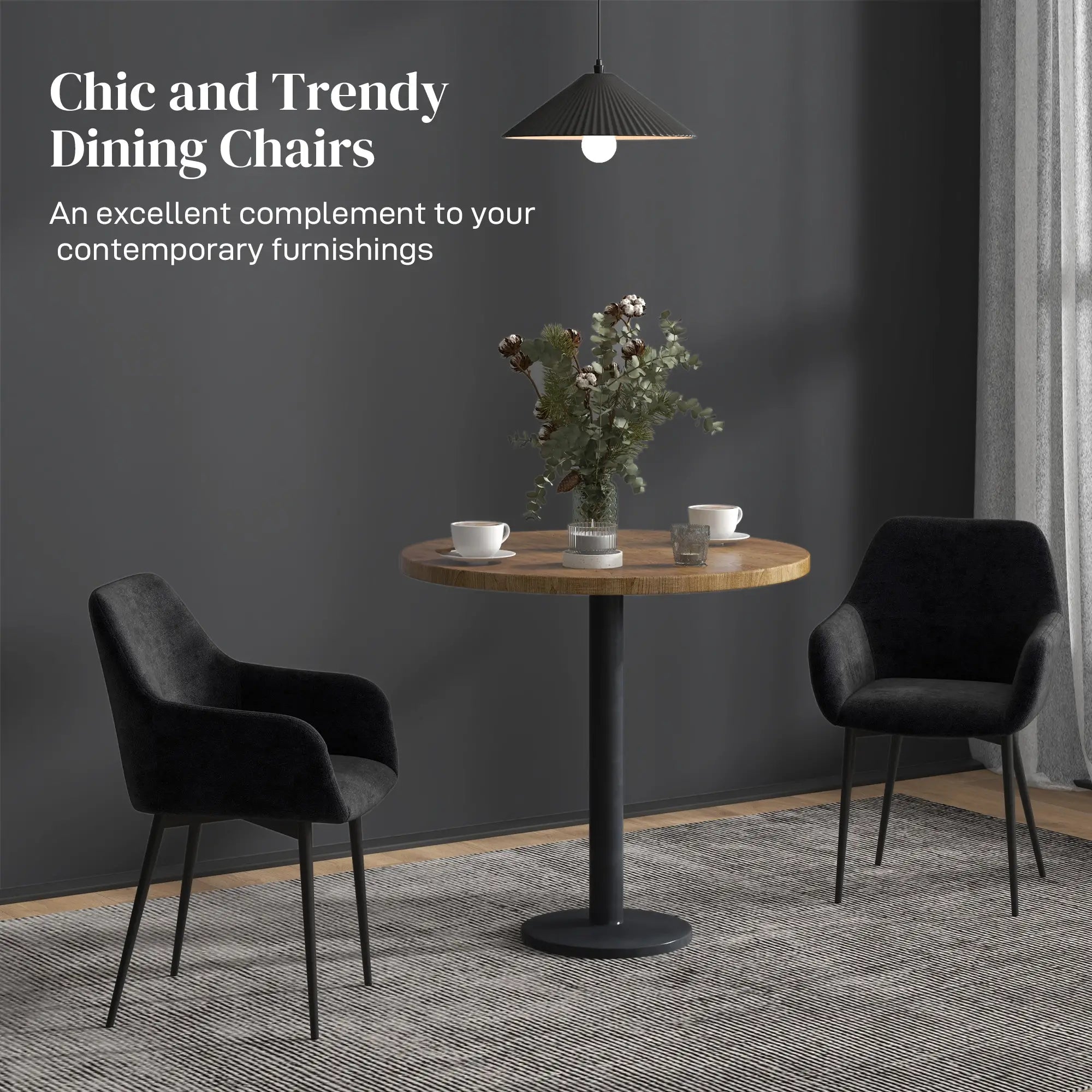 Velvet Fabric Dining Chairs Set Of 2, With Steel Legs, Black Dining Chairs at Gallery Canada