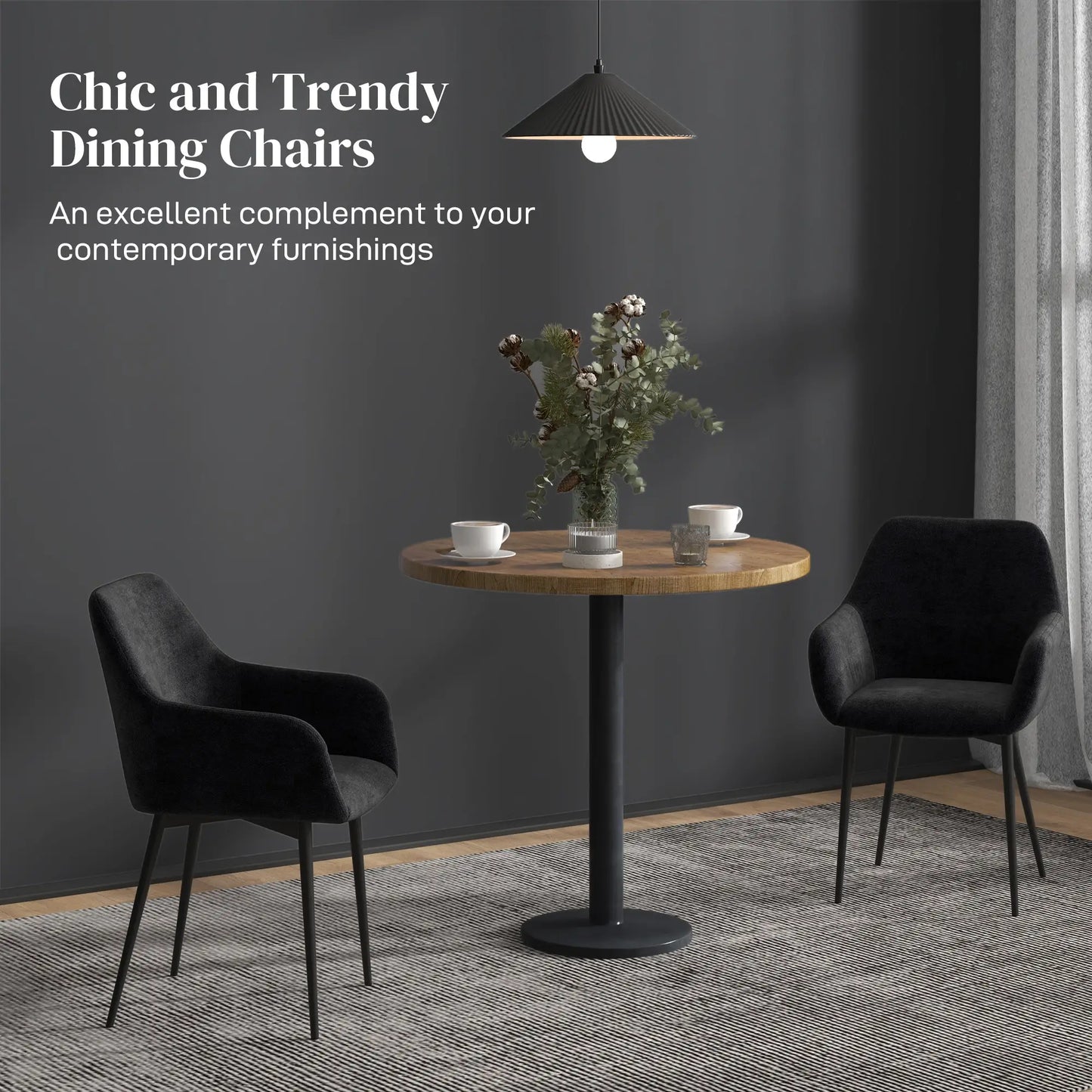 Velvet Fabric Dining Chairs Set Of 2, With Steel Legs, Black Dining Chairs at Gallery Canada