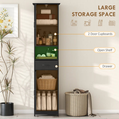 Modern Bathroom Cabinet, Narrow Vanity with Shelf and Drawer, Black Freestanding Bathroom Cabinets at Gallery Canada