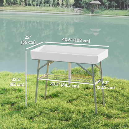 3.4ft Folding Ice Cooler Table with Drain, Outdoor Patio Party, White Picnic Tables & Camping Chairs at Gallery Canada