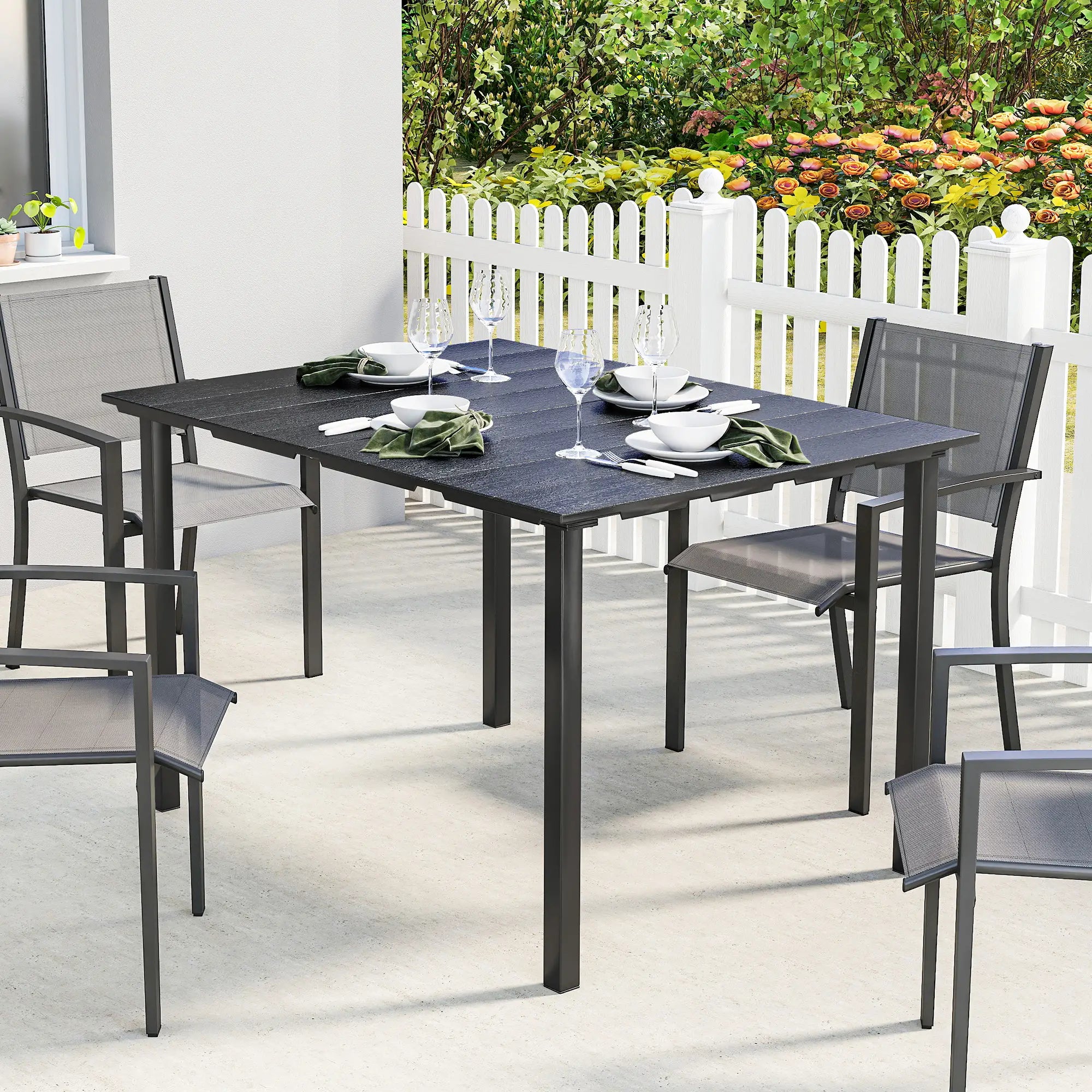 Rectangular Patio Table, HDPE Top Metal Frame, Outdoor Dining For 4 Patio Dining Tables at Gallery Canada