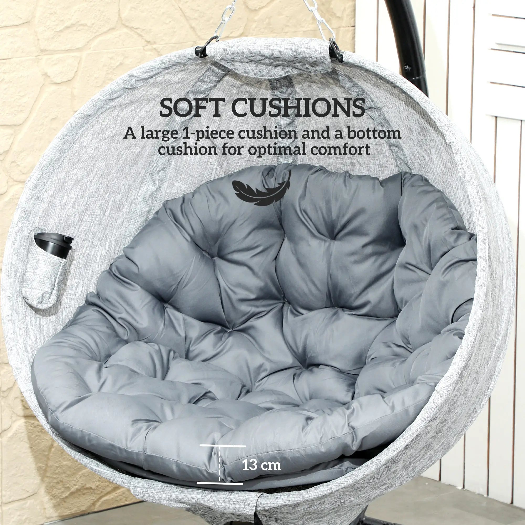 Egg Chair, Folding Basket, Hanging Swing with Stand, Cushions, Grey Patio Swings with Stand at Gallery Canada