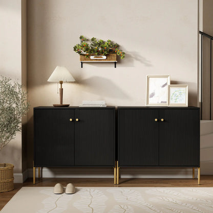 Sideboard, Modern Buffet Cabinet, Coffee Bar with Fluted Doors, Black Storage Cabinets at Gallery Canada
