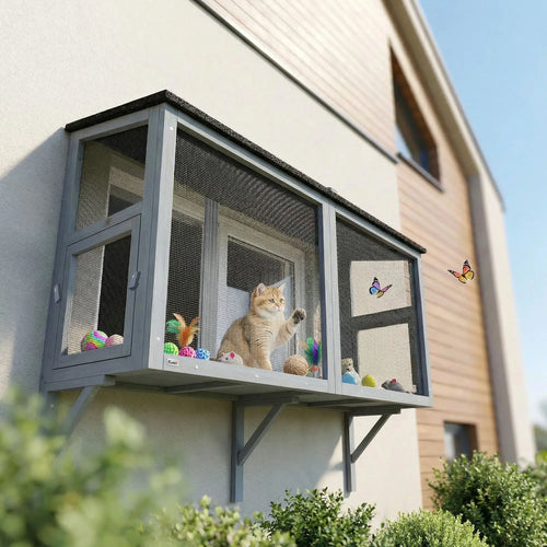 Outdoor Cat Enclosure, Expandable Wooden Cat House, 51.2