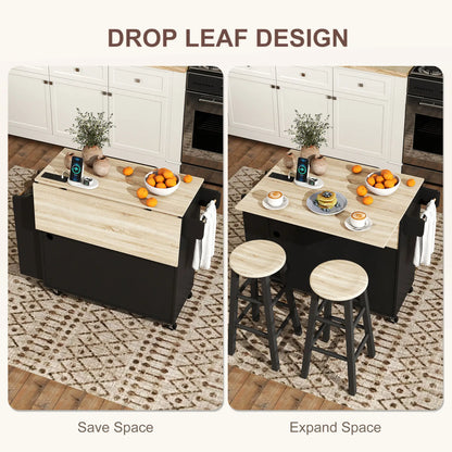 Kitchen Island with Storage, Rolling Cart, Foldable Drop Leaf, Power Outlet, USB Ports, Black Kitchen Islands & Kitchen Carts at Gallery Canada