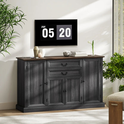 Farmhouse Sideboard with Charging Station, 58 Inch Buffet Cabinet, 2 Soft Close Drawers, Black Storage Cabinets at Gallery Canada