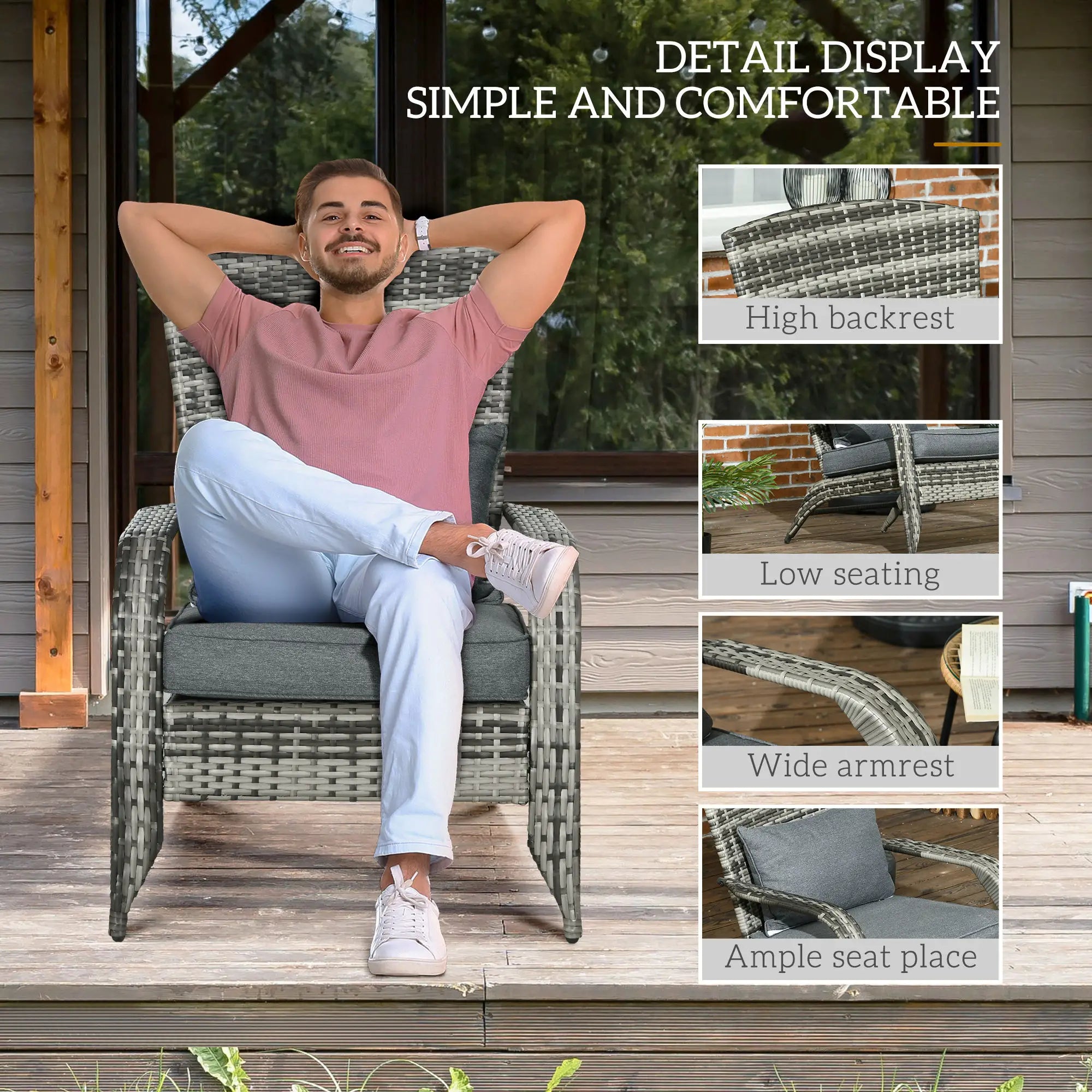 Wicker Adirondack Chair, Outdoor PE Rattan, w/ Cushions, Grey Patio Chairs at Gallery Canada