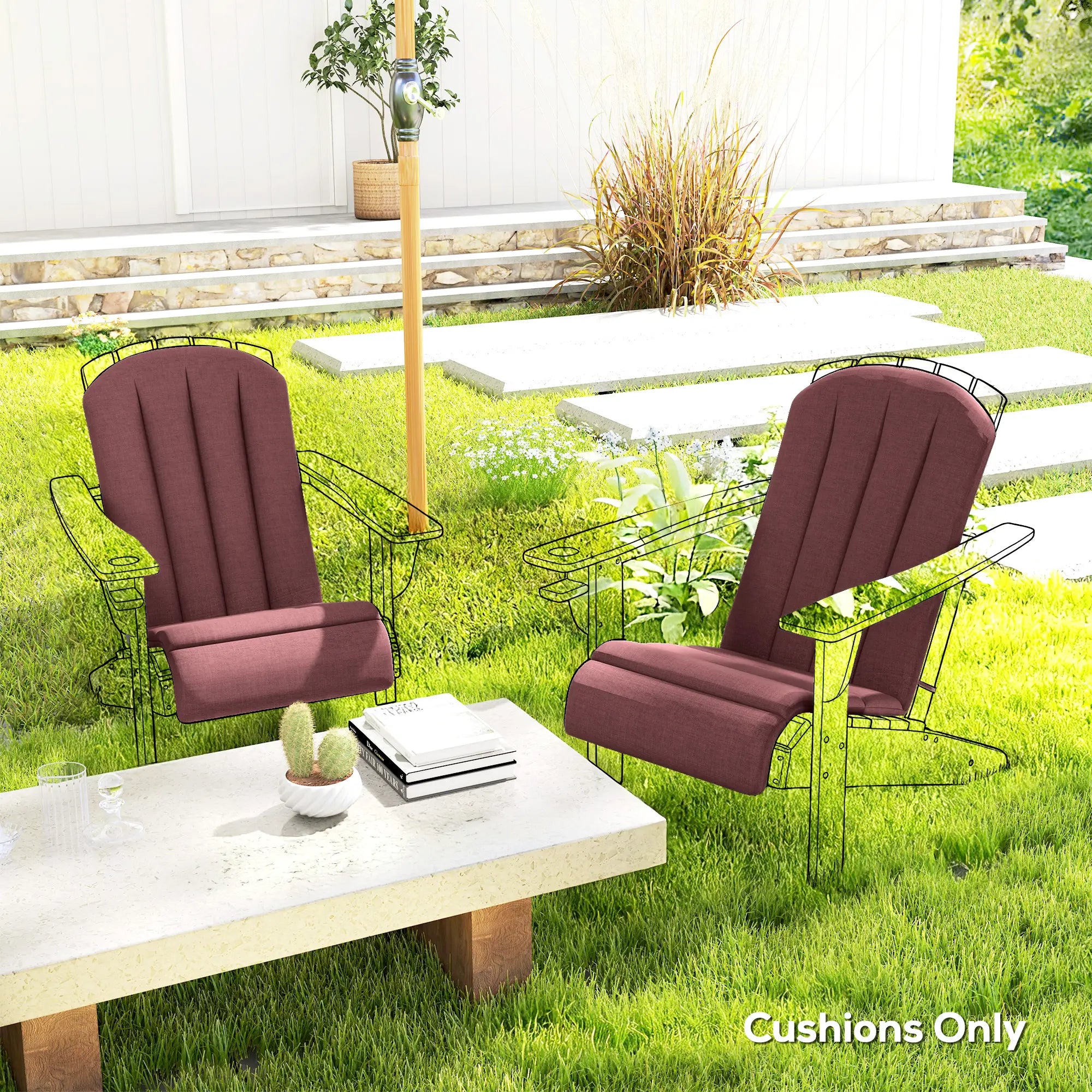 Set of 2 Patio Chair Cushions, High Back Adirondack, High-Density Foam, Wine Red Patio Chair Cushions at Gallery Canada