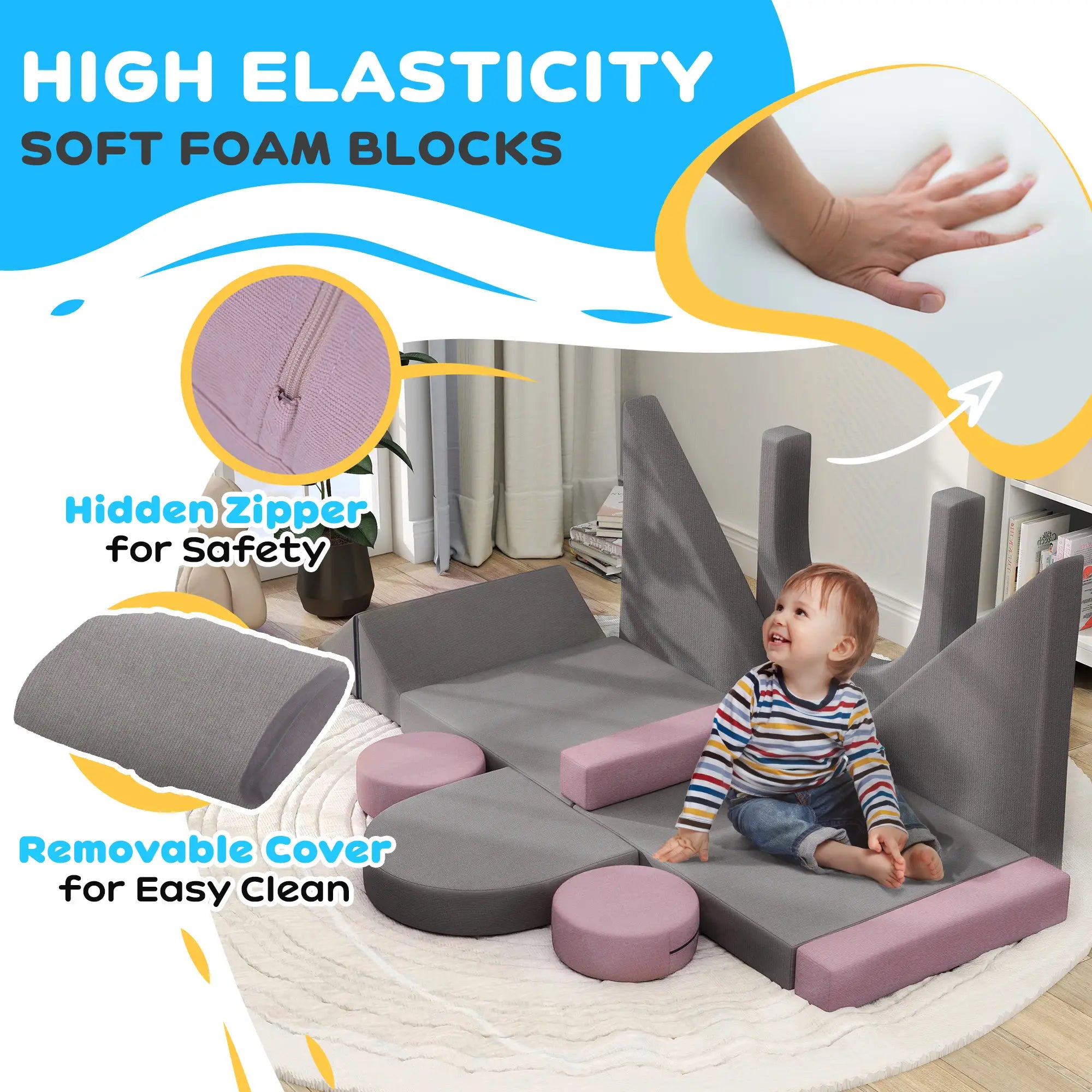 12-Piece Modular Kids Play Couch, Convertible Sofa, Grey Kids Chairs & Seating at Gallery Canada