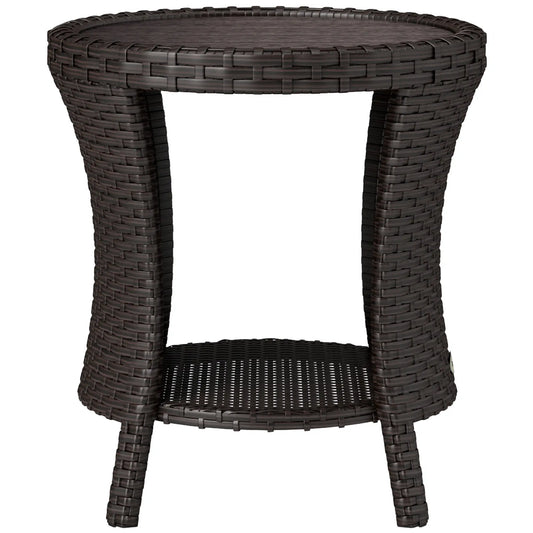 18" Wicker Outdoor Coffee Table, PE Rattan, 2-Tier Storage, Brown